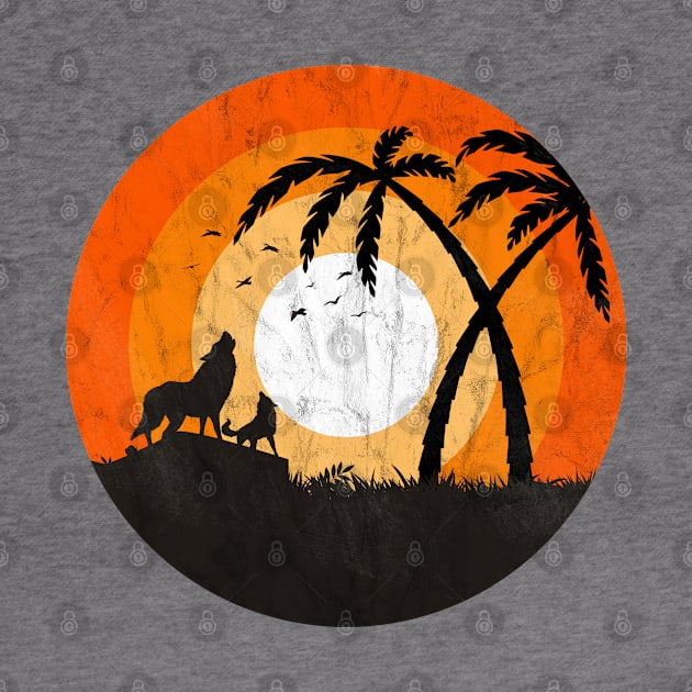 Howling Wolf Vintage Palm Tree Design by Dojaja